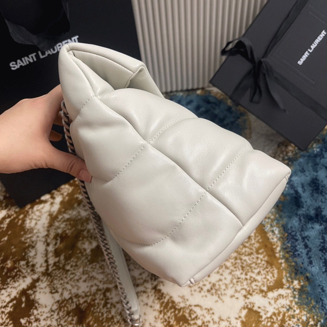 Replica Sa1nt Lau*nt Puffer Medium Chain Bag Ivory Lambskin