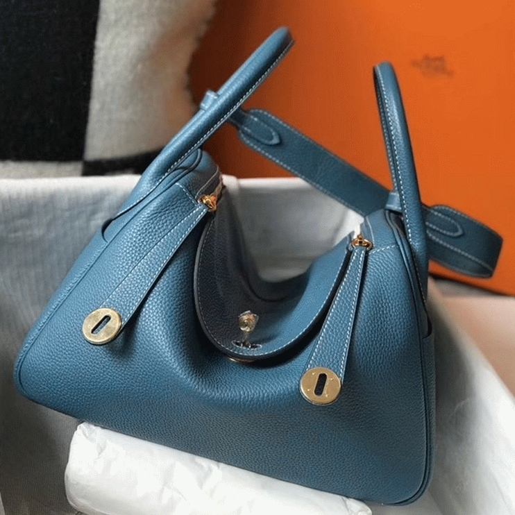 Fake H**me5 Lindy 30cm bag in blue jean tone