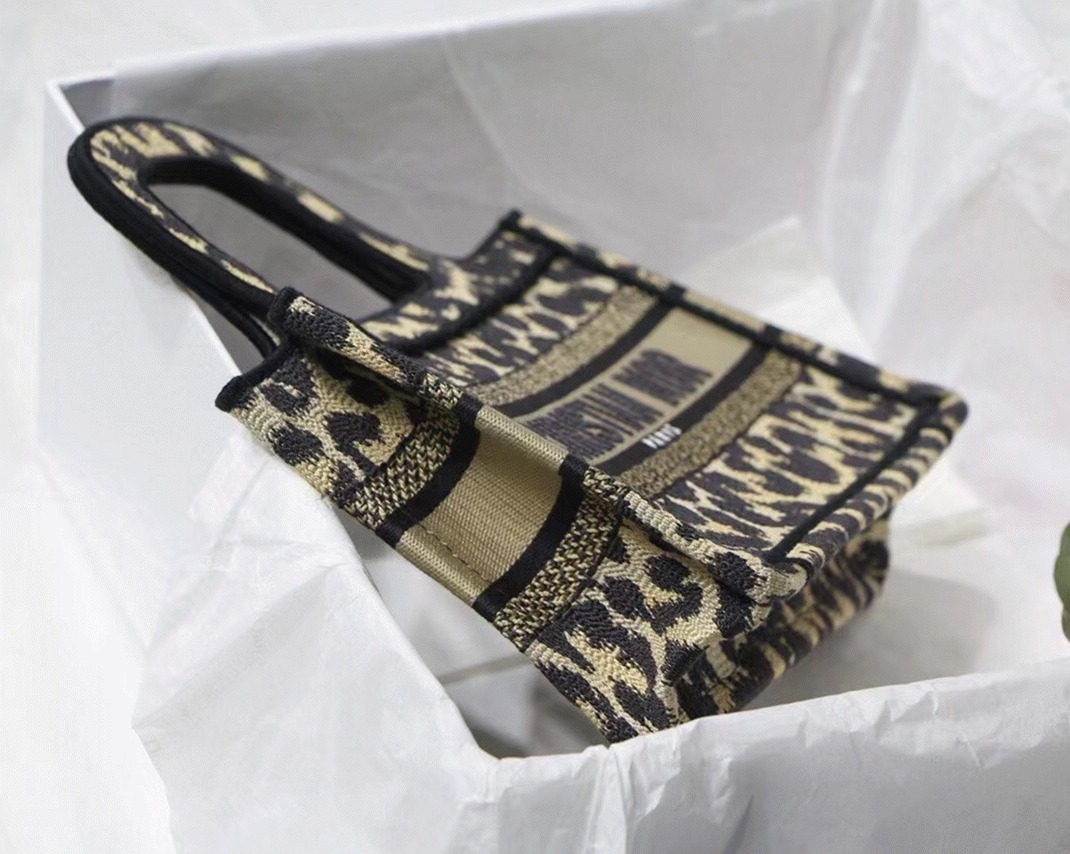 D10r Mini Book Tote Bag Knockoff in Beige Multicolor Mizza Embroidery