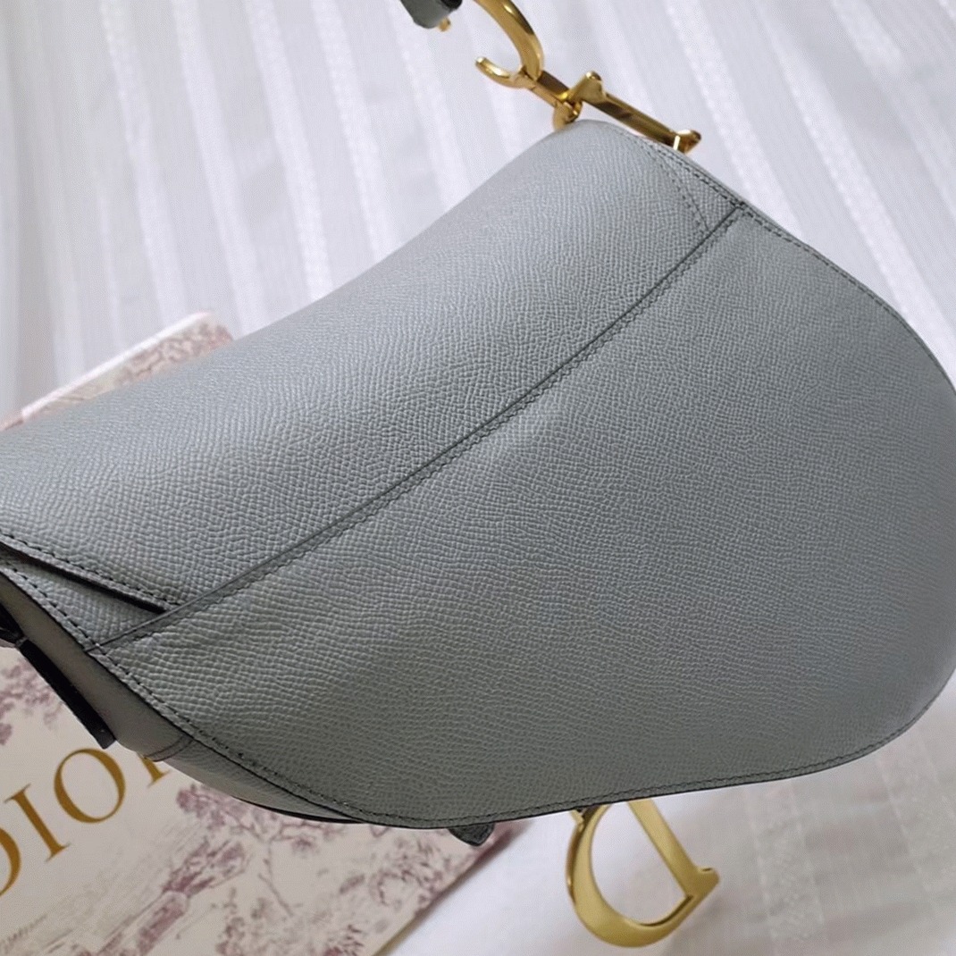 D10r Saddle Bag Fake in Gray Grained Calfskin