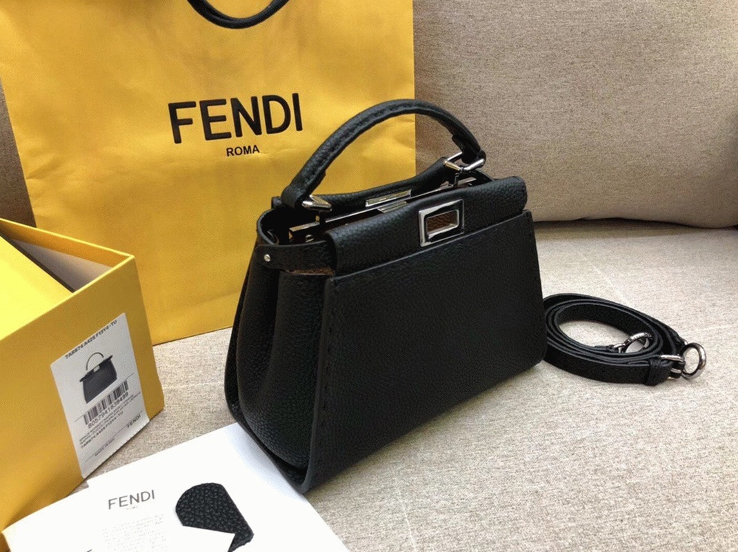 Top Quality Replica F**di Peekaboo Mini Selleria Bag In Black Romano Leather