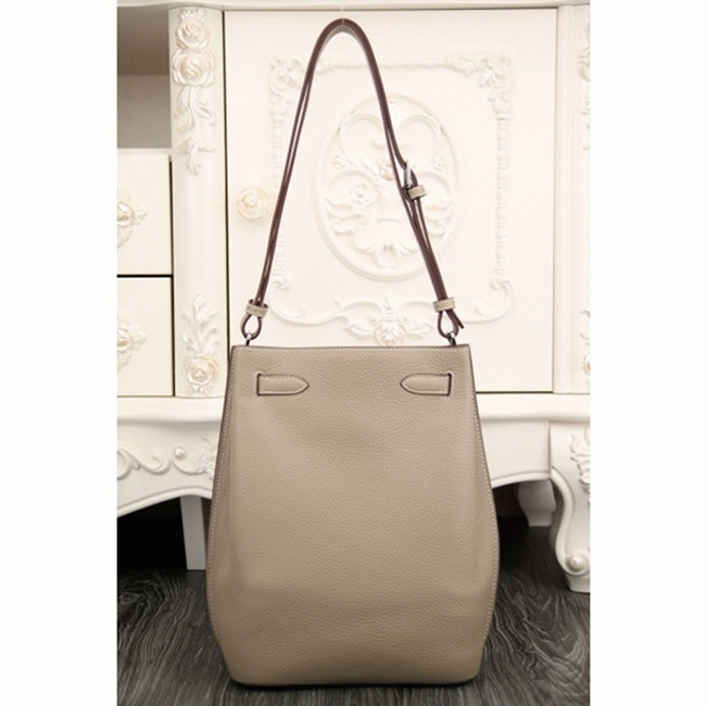 Grey Leather Replica H**me5 So Kelly 22cm Soft Leather Shoulder Bag