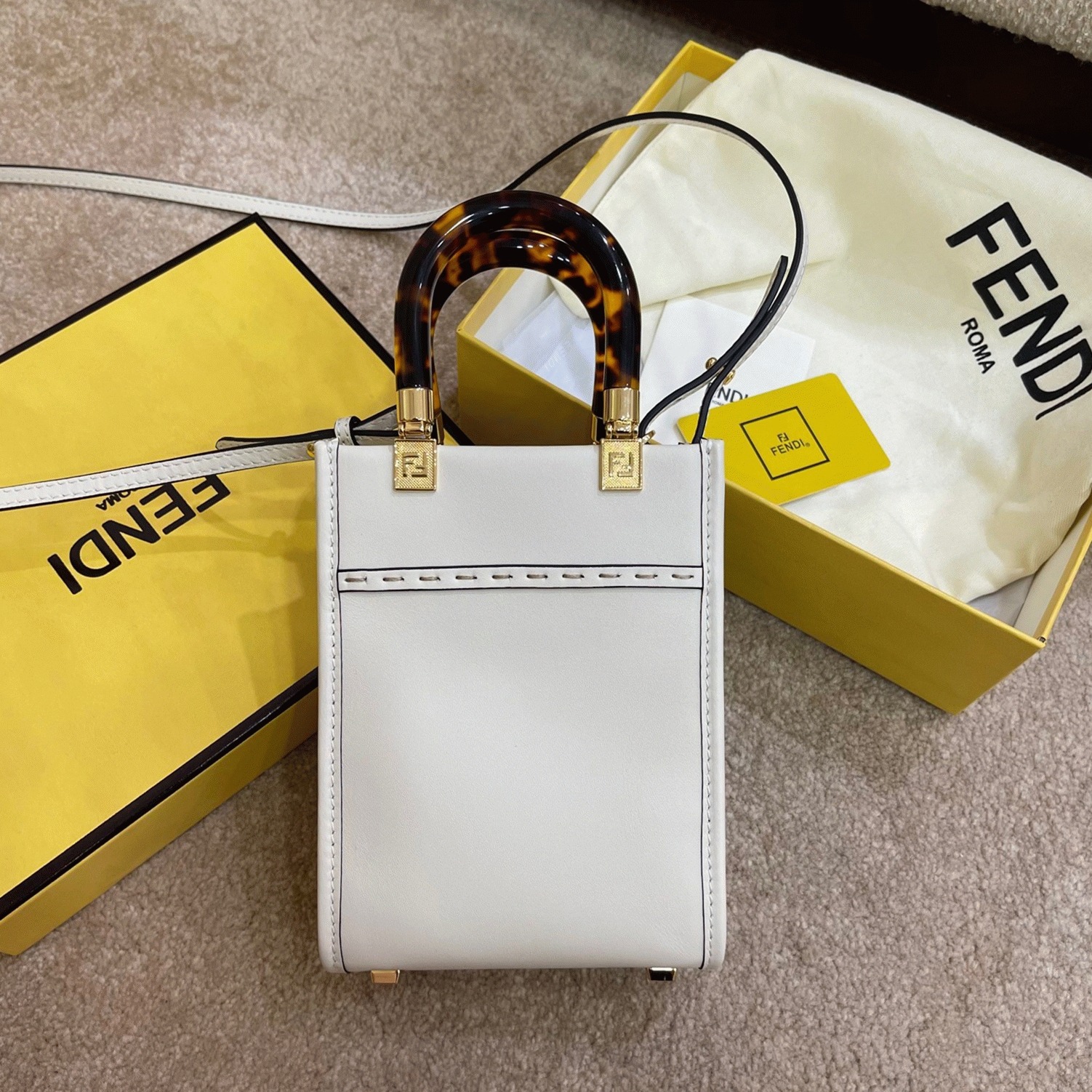 Top Quality Replica F**di Mini Sunshine Shopper Bag In White Leather