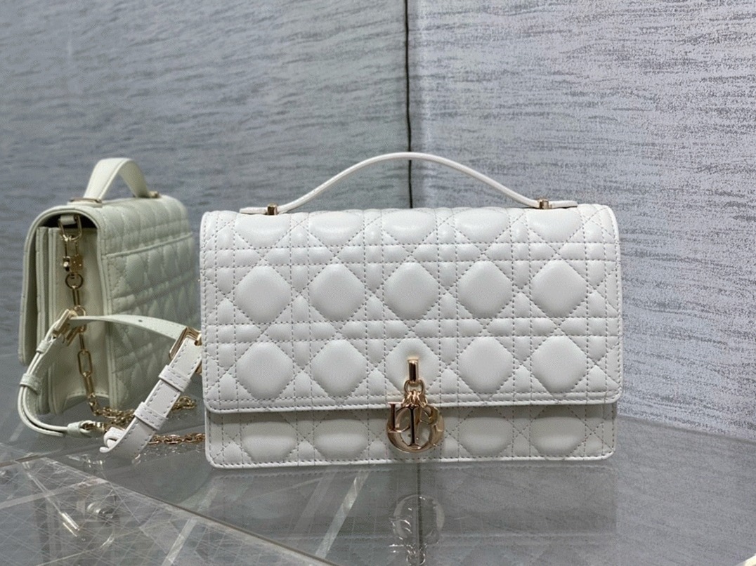 D10r Miss D10r Top Handle Bag Replica in White Cannage Lambskin