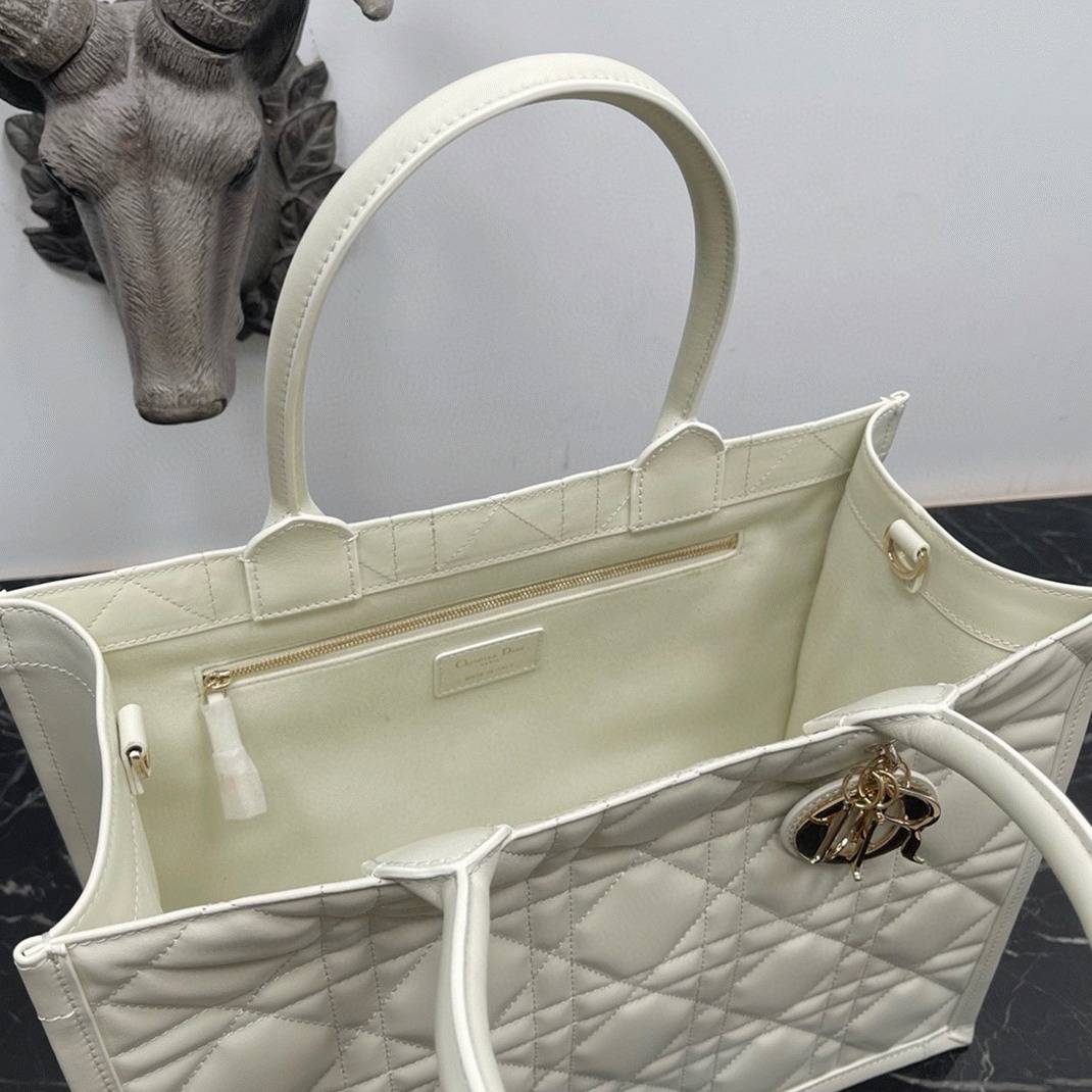 D10r Medium Book Tote Bag Knockoff with Strap in White