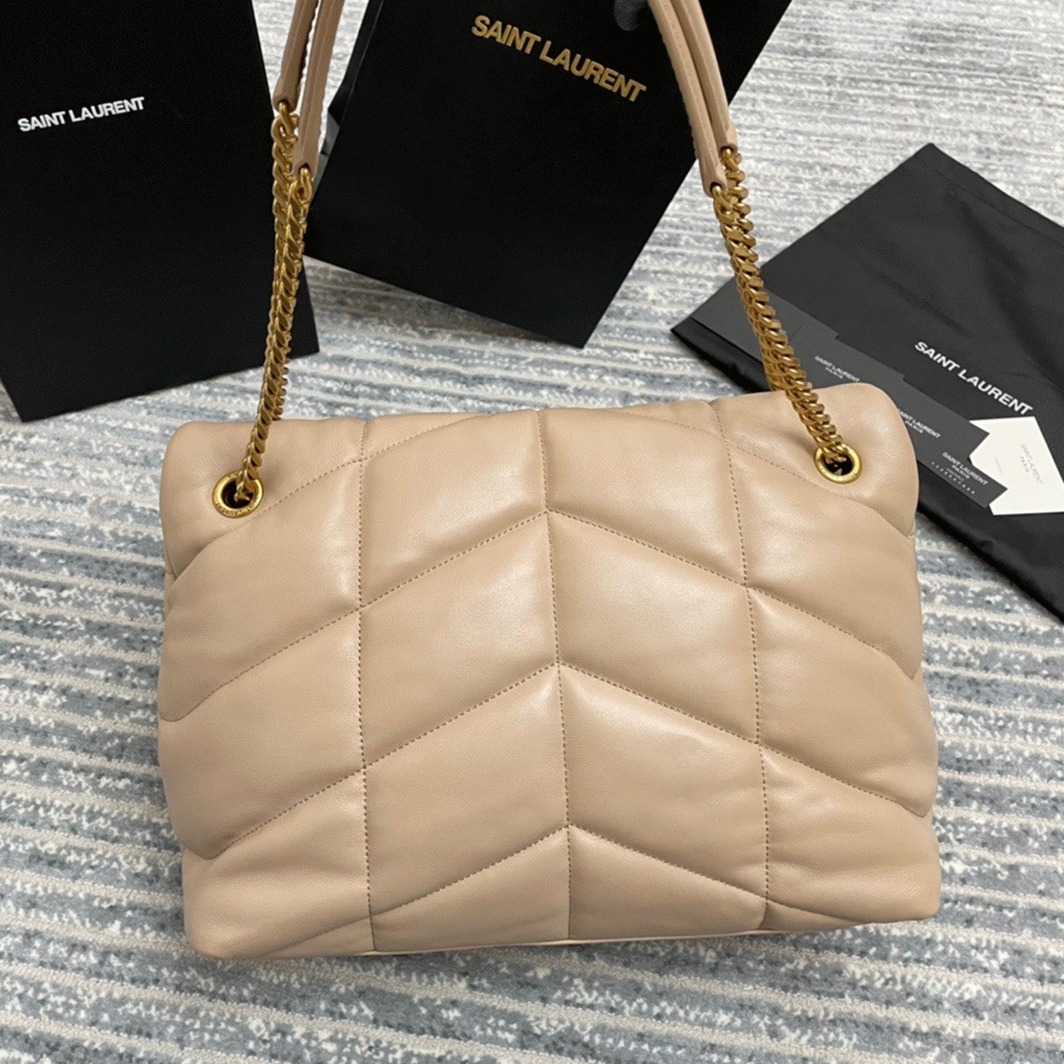 Sa1nt Lau*nt Puffer Medium Chain Bag Beige Lambskin