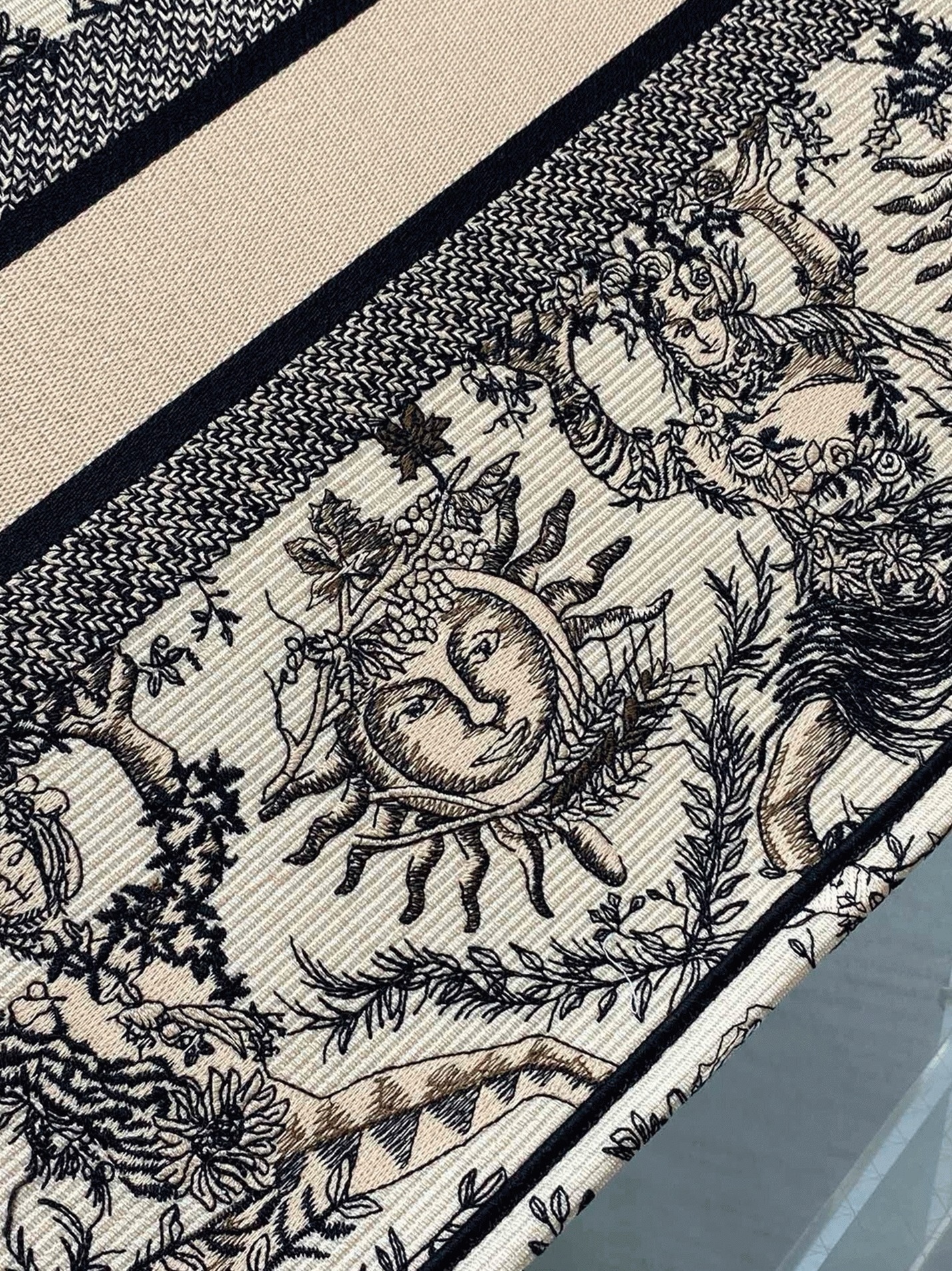 D10r Large Book Tote Bag Replica in Beige Toile de Jouy Soleil Embroidery