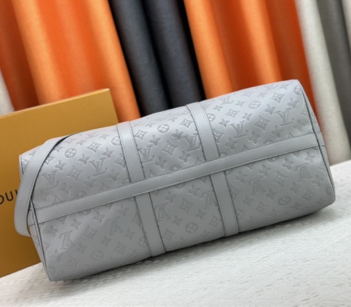 L0vis Vvtt0n Monogram Shadow Leather Keepall Bandouliere 50 With Leather Strap In Anthracite Gray