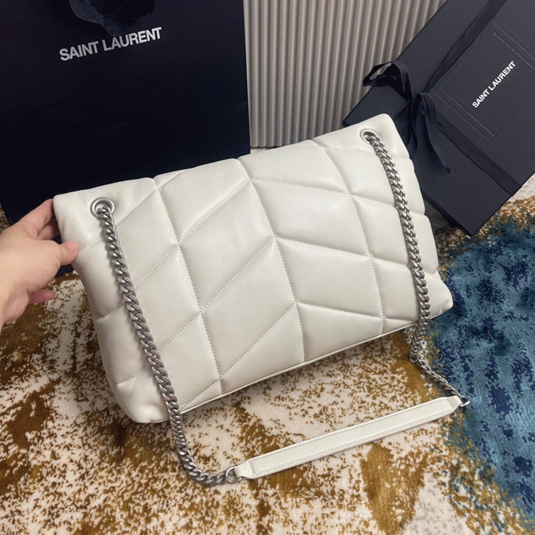 Replica Sa1nt Lau*nt Puffer Medium Chain Bag Ivory Lambskin