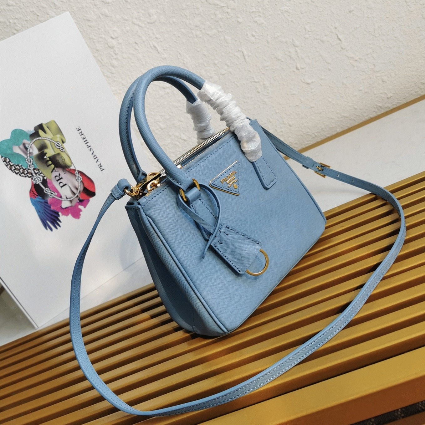 Light Blue Pra*a Mini Galleria Bag Fake