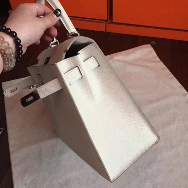 White Epsom Knockoff H**me5 Kelly Sellier 28cm Structured Handbag