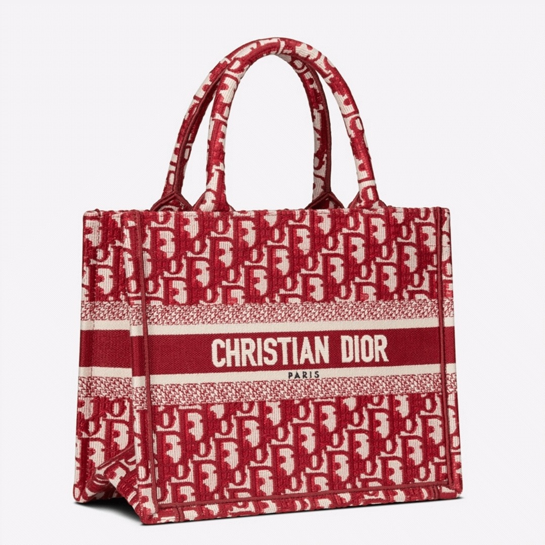 D10r Small Book Tote Bag Fake in Burgundy D10r Oblique Embroidery