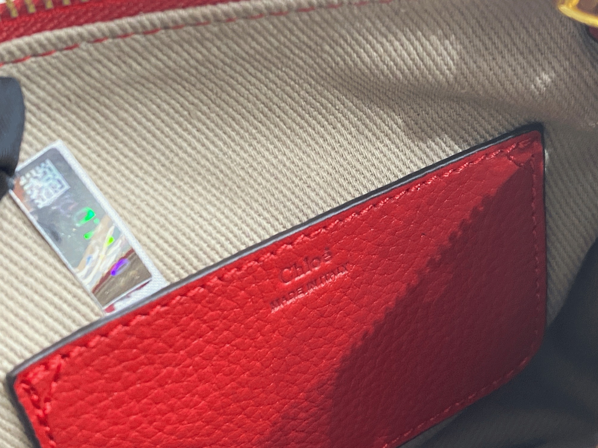Red Grained Leather Chloe Marcie Mini Double Handle Fake Bag