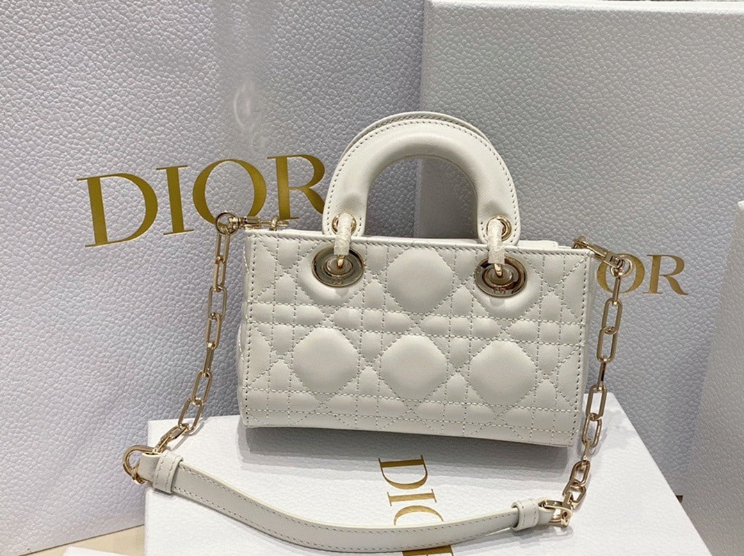 D10r Lady D-Joy Micro Bag Knockoff in White Cannage Lambskin