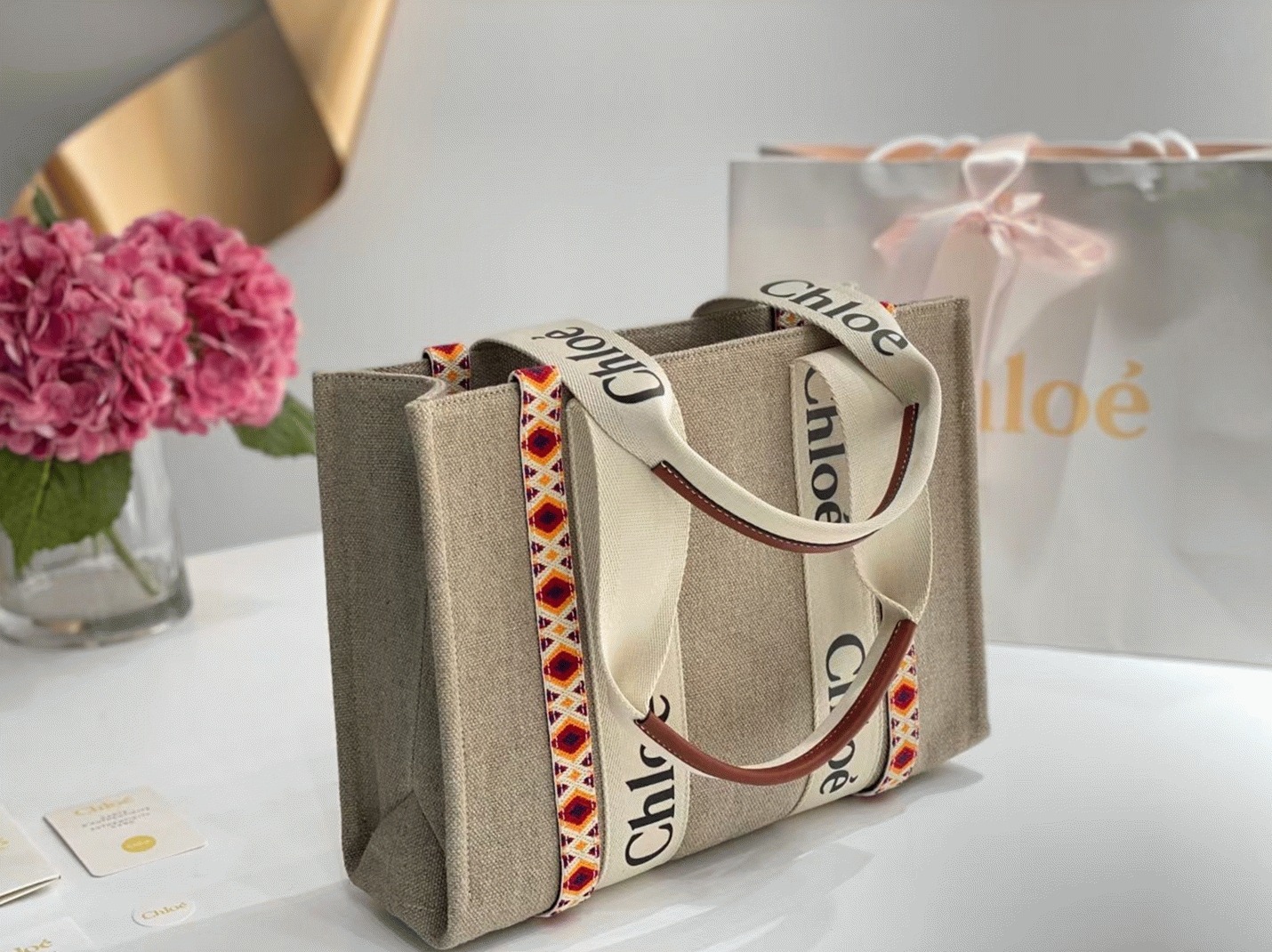 Top Quality Replica Chloe Medium Woody Tote Bag with Hand-embroidered
