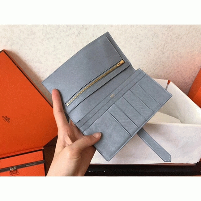 Blue Lin Epsom Fake H**me5 Bearn Wallet