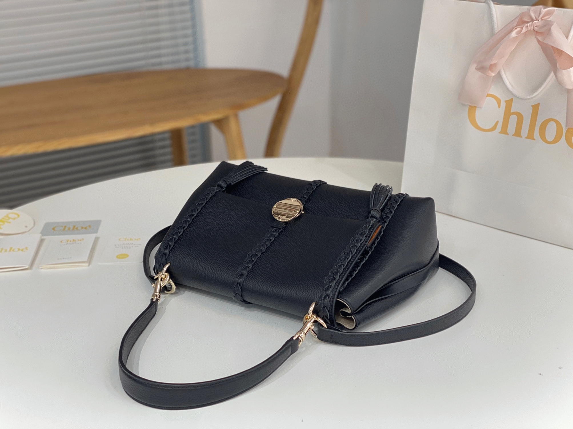 Top Quality Knockoff Chloe Penelope Medium Shoulder Bag in Black Grained Calfskin
