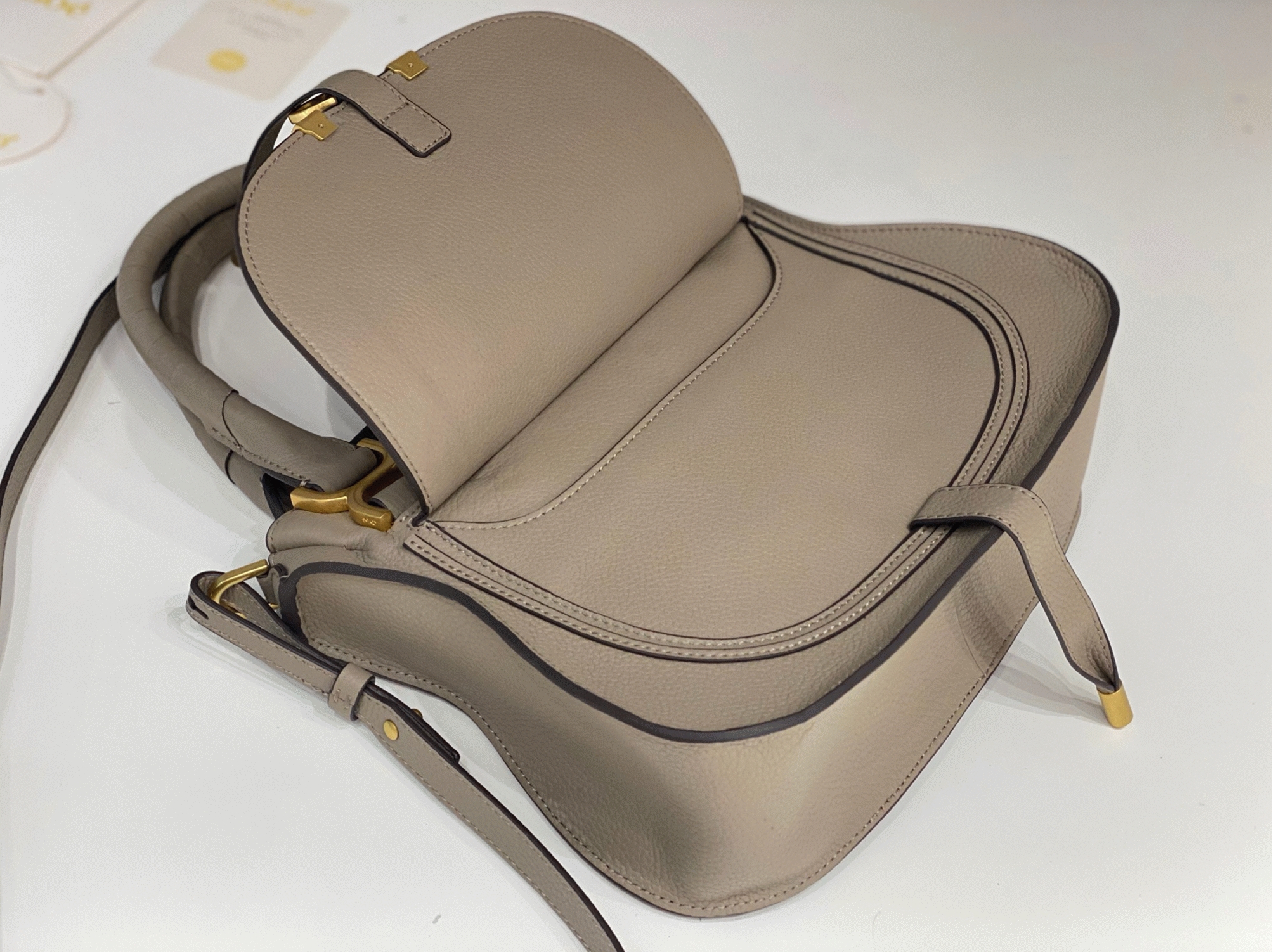 Top Quality Faux Chloe Marcie Small Double Carry Bag in Sand Grained Leather