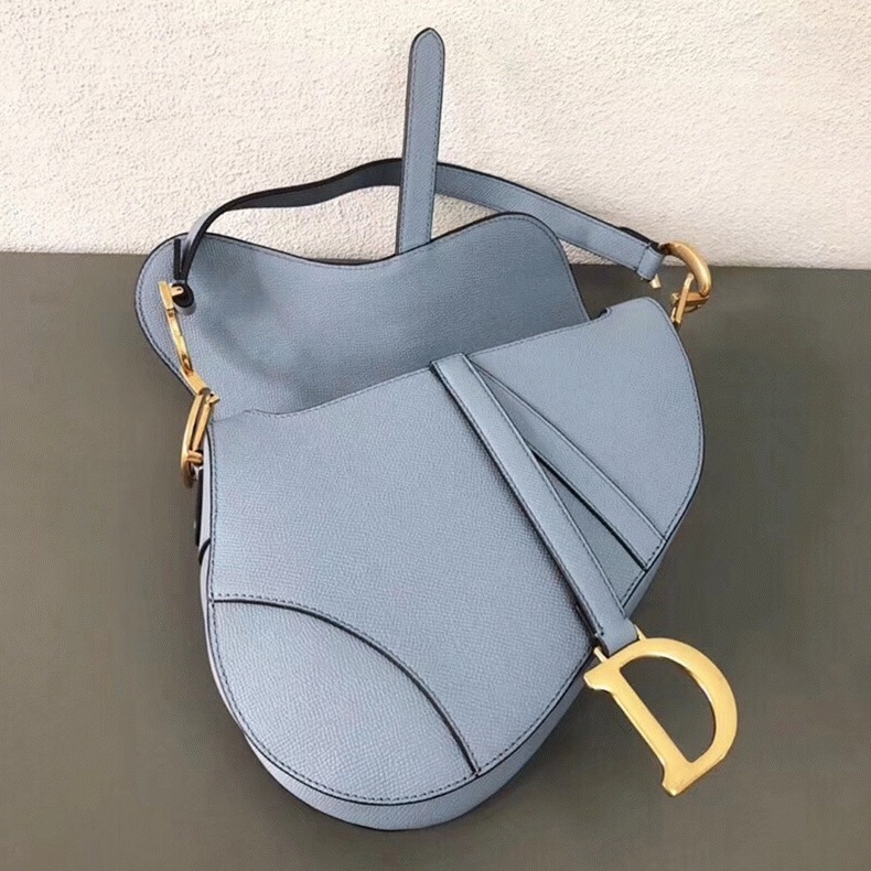 D10r Saddle Bag Knockoff in Sky Blue Grained Calfskin