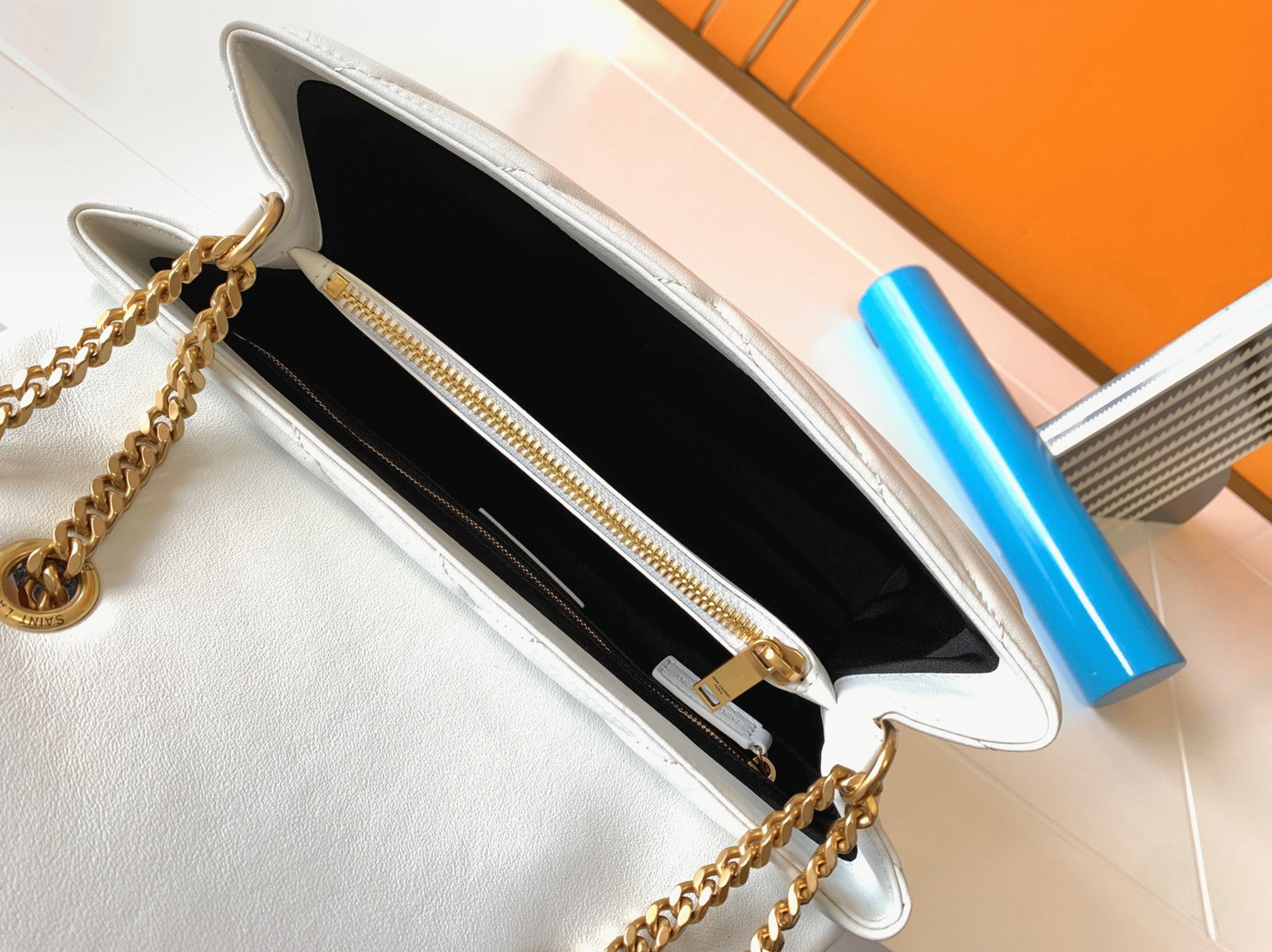 Fake Sa1nt Lau*nt LouLou Medium Chain Bag White