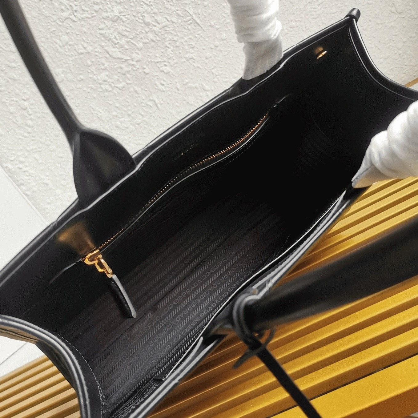 Pra*a Symbole Medium Bag Replica with Topstitching in Black