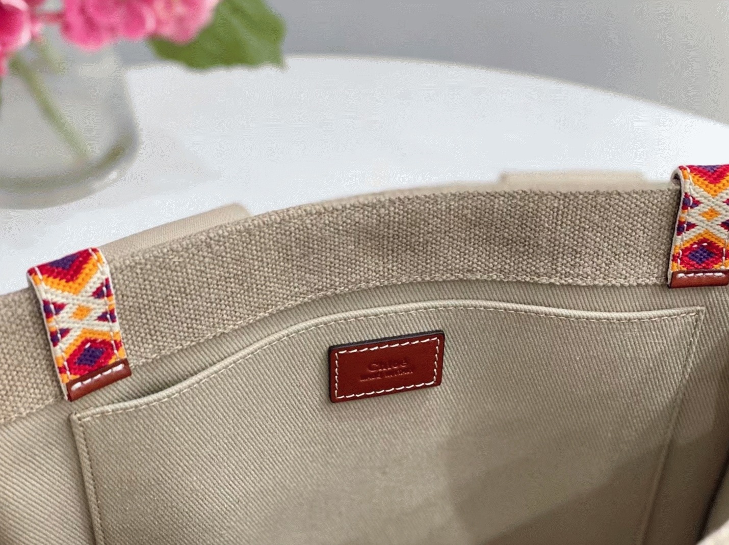 Top Quality Replica Chloe Medium Woody Tote Bag with Hand-embroidered