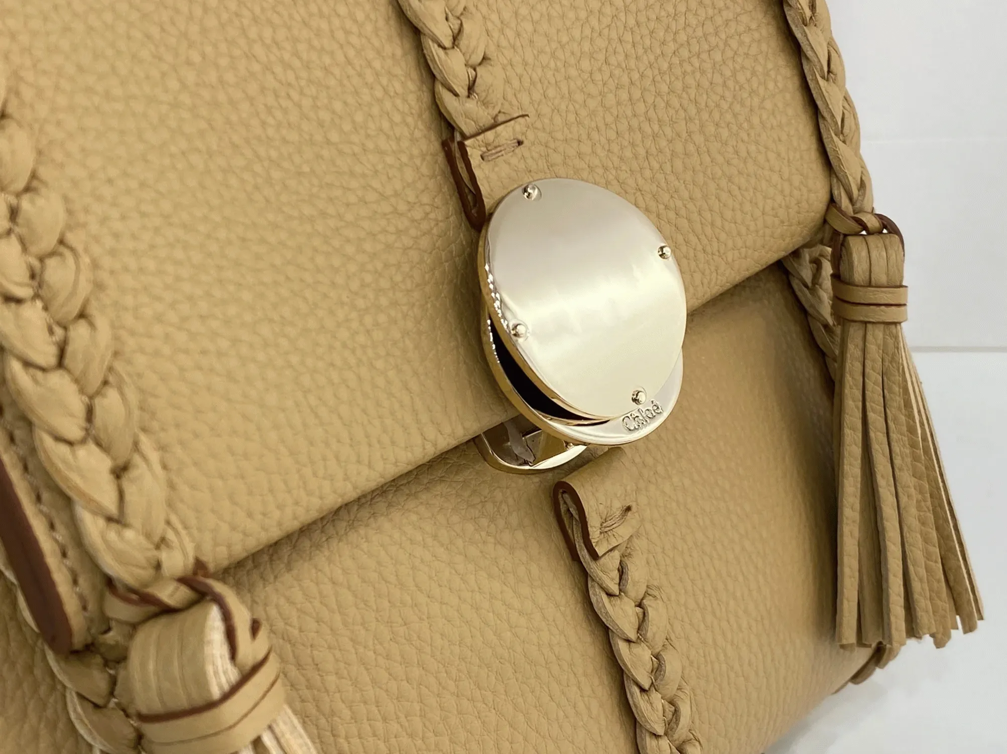 Top Quality Replica Chloe Penelope Small Shoulder Bag in Beige Grained Calfskin