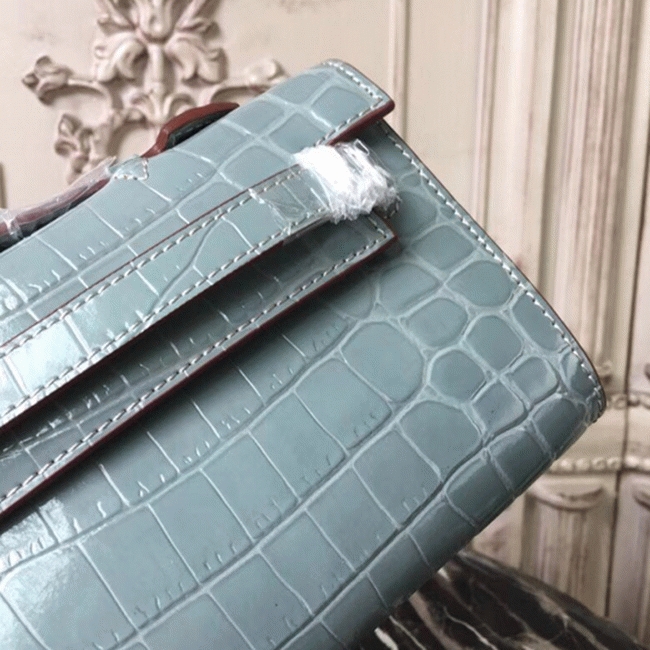 Blue Lin Crocodile Copy H**me5 Kelly Cut Clutch Elegant Purse