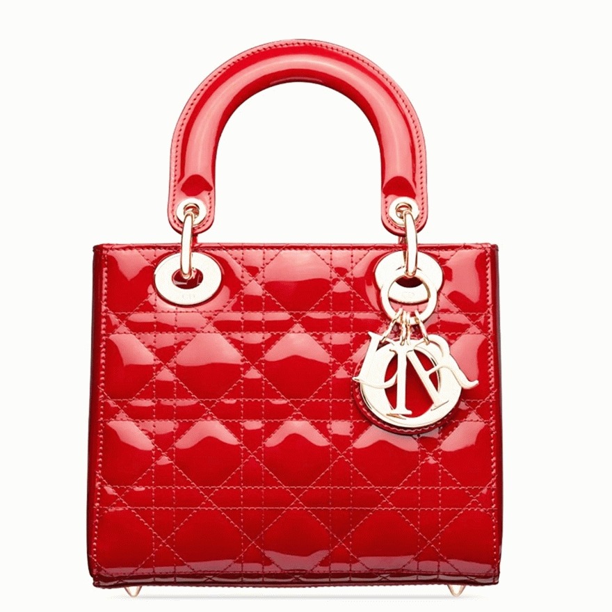 D10r Small Lady D10r Bag Replica in Red Patent Cannage Calfskin