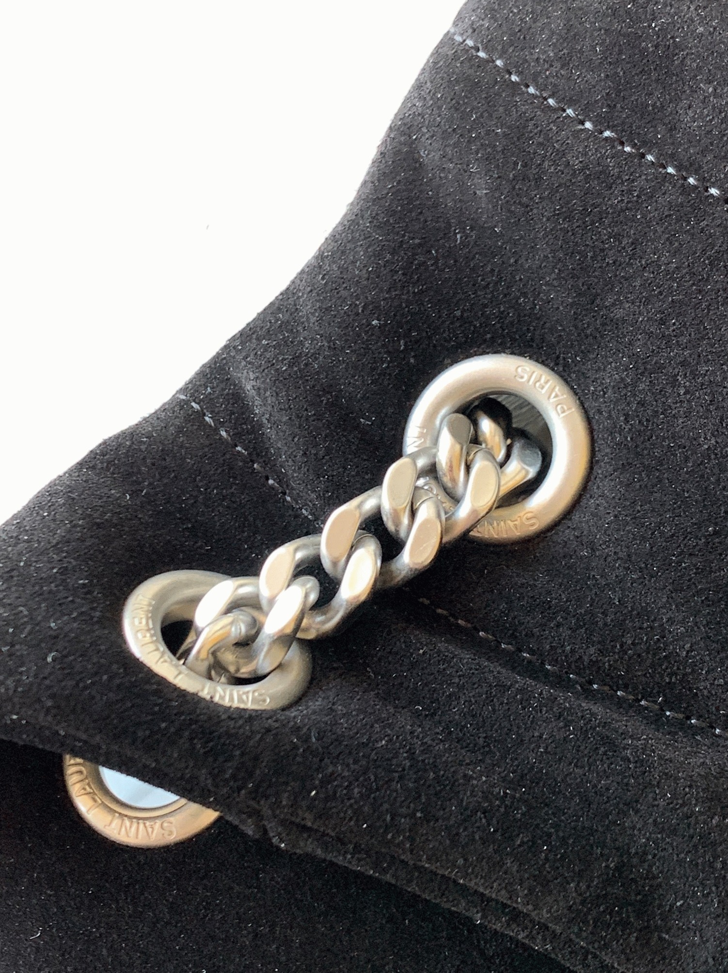 Sa1nt Lau*nt Puffer Medium Chain Bag Black Suede Calfskin