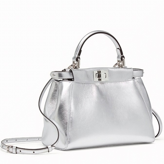 Top Quality Fake F**di Peekaboo Mini Bag In Silver Metallic Lambskin