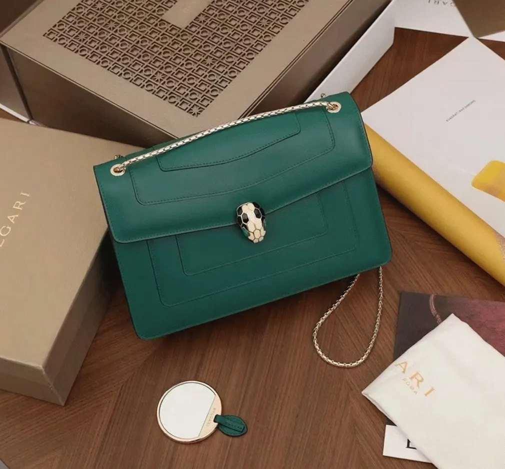 Replica Bv1g*ai Serpenti Forever Large Shoulder Bag Green Calfskin