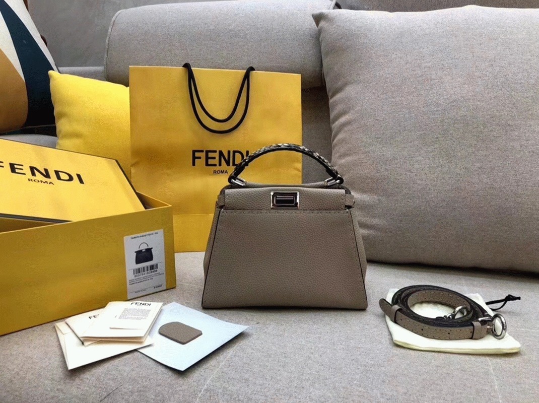 Top Quality Knockoff F**di Peekaboo Mini Selleria Grey Bag with Python Leather Handle
