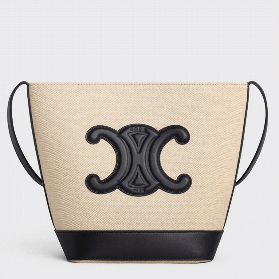 Top Quality Fake Ce1i*e Small Bucket Cuir Triomphe In White Textile