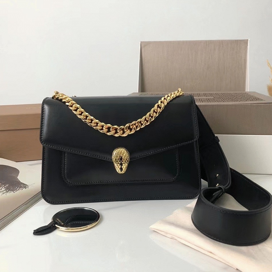 Fake Bv1g*ai Serpenti Forever Medium Crossbody Bag with Chain Black
