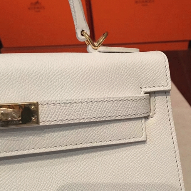 White Epsom Fake Luxury H**me5 Kelly 25cm Sellier Structured Bag
