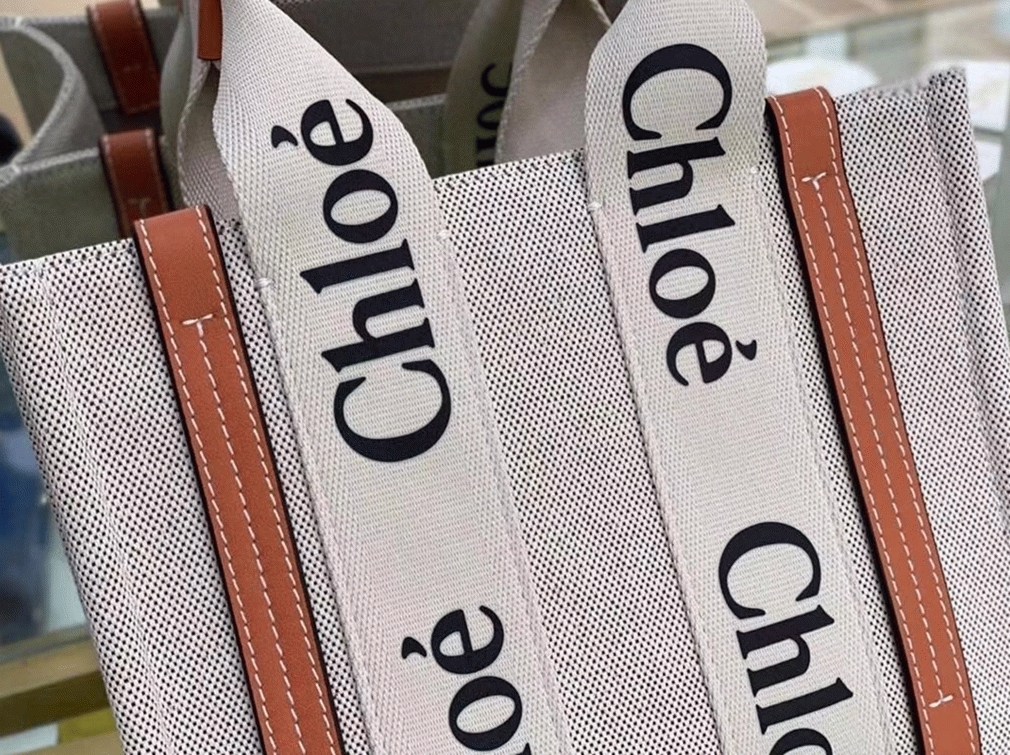 Top Quality Knockoff Chloe Small Woody Tote Bag in Canvas with Brown Leather Strips