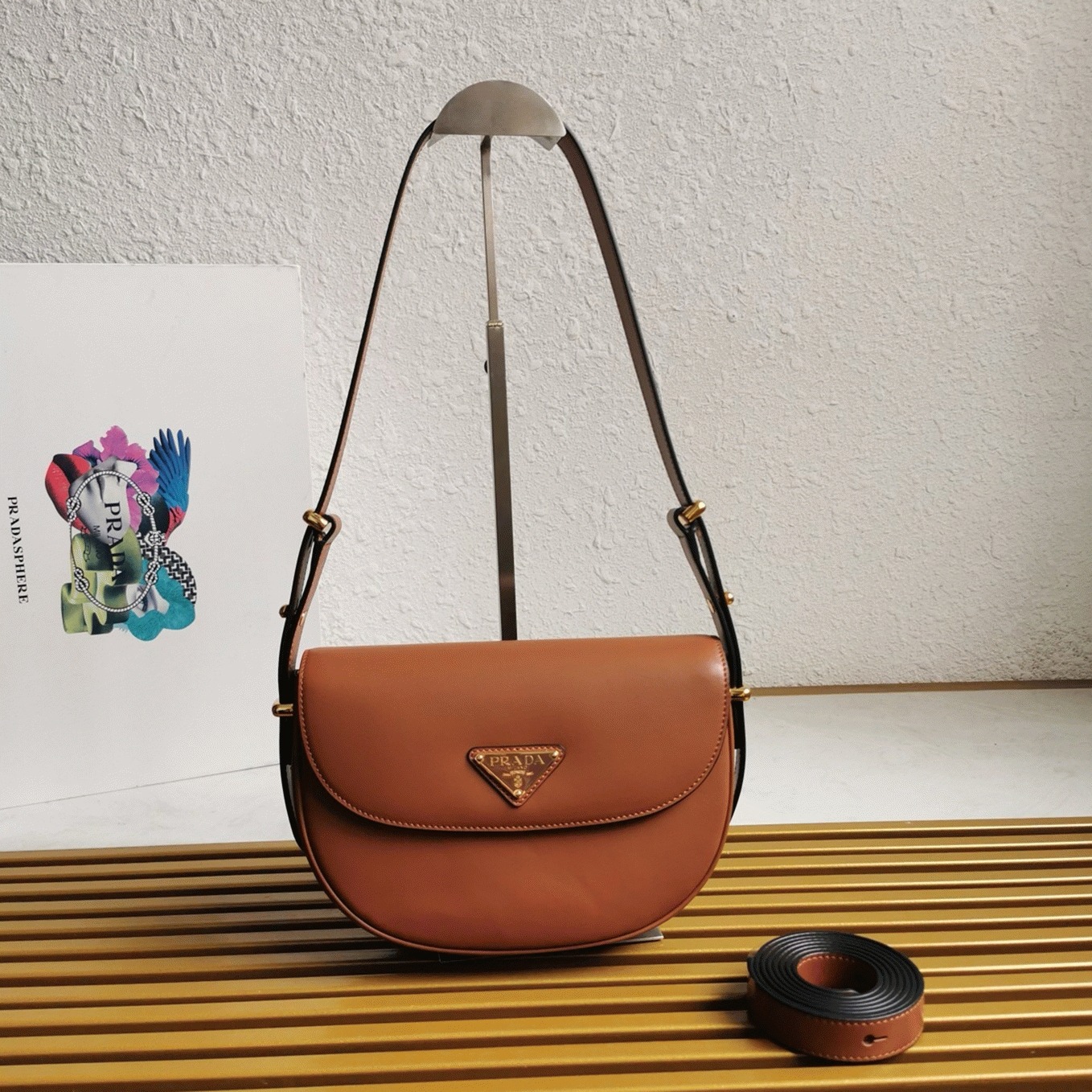 Pra*a Arque Shoulder Bag with Flap Fake in Brown