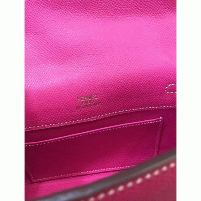 Rose Red Epsom Knockoff H**me5 Kelly Pochette Chic Mini Bag