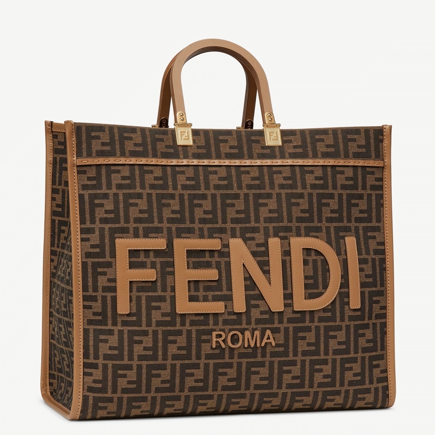 Top Quality Replica F**di Sunshine Large Tote Bag in Brown FF Jacquard Fabric