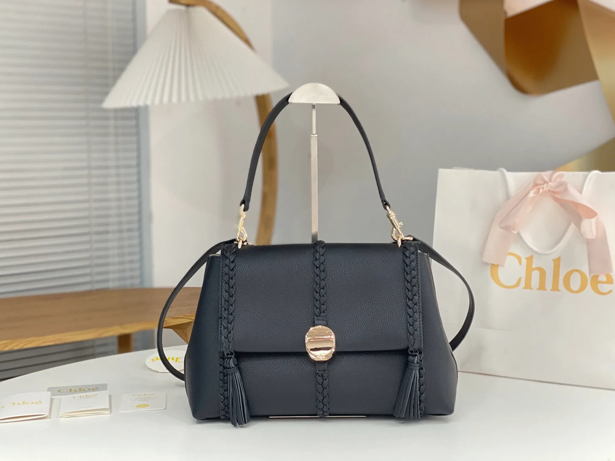 Top Quality Knockoff Chloe Penelope Medium Shoulder Bag in Black Grained Calfskin