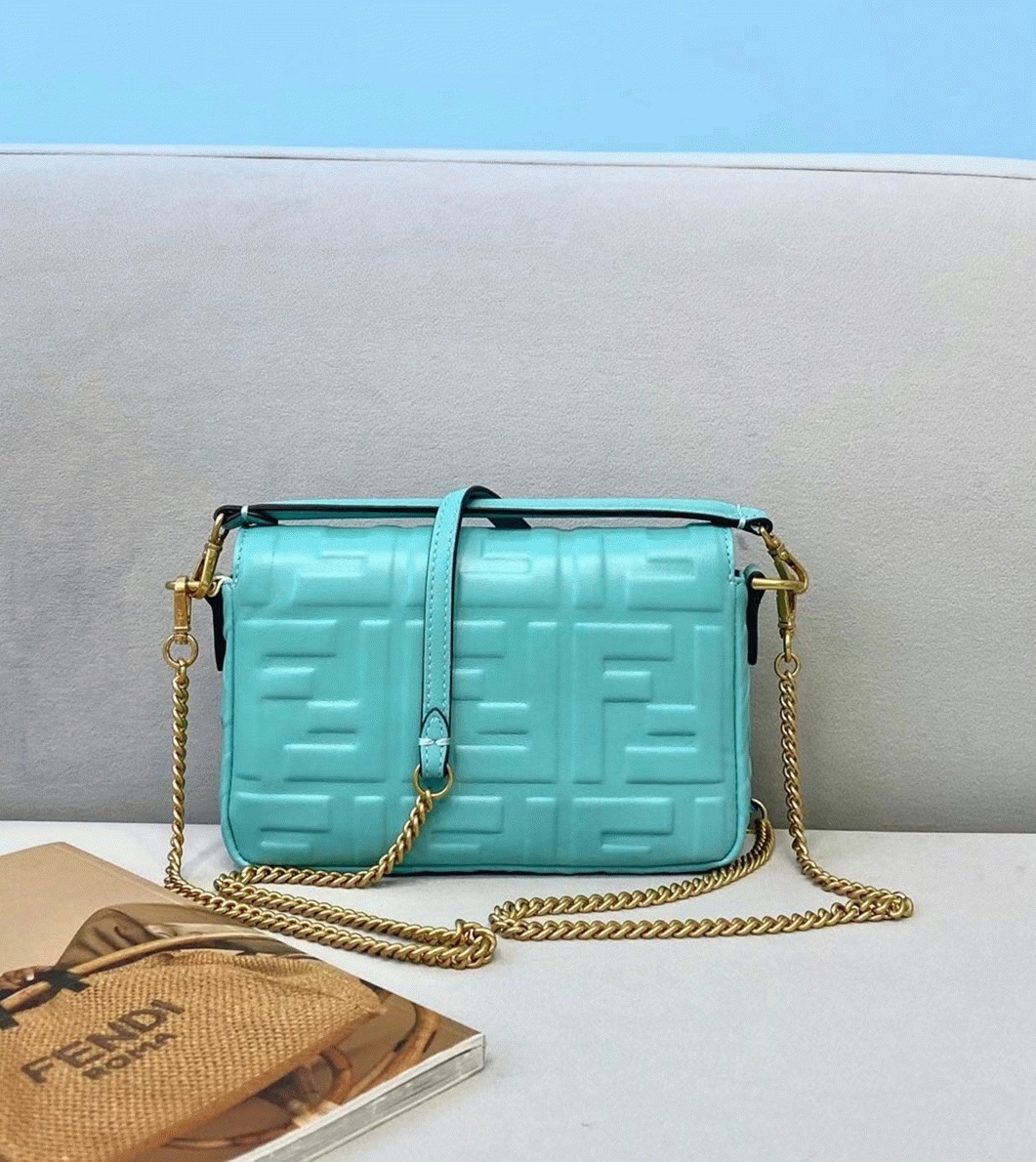 Top Quality Fake F**di Small Baguette Bag In Blue FF