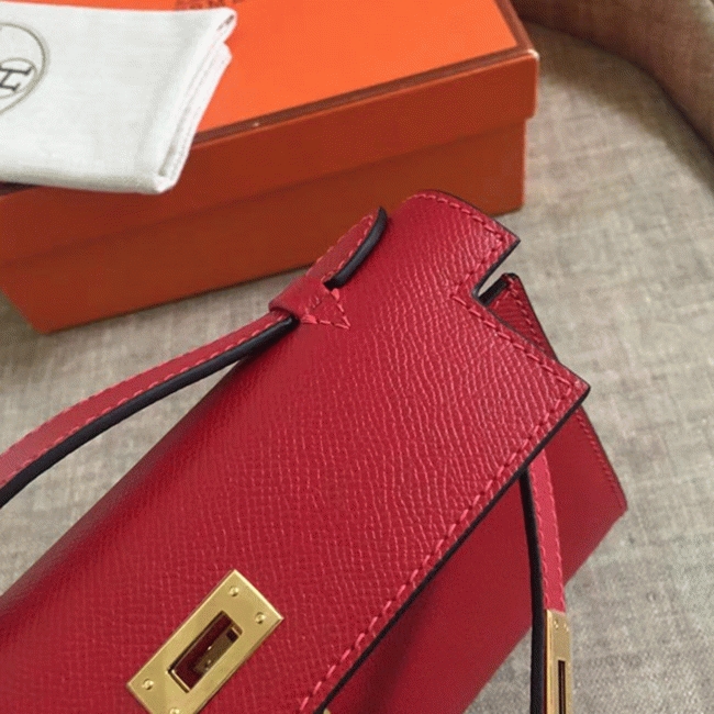 Rouge Vif Epsom Fake H**me5 Kelly Pochette Red Bold Clutch