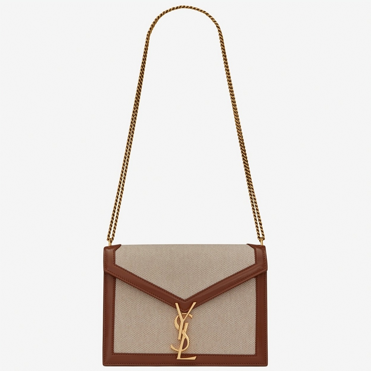 Fake Sa1nt Lau*nt Cassandra Medium Chain Bag Beige Canvas