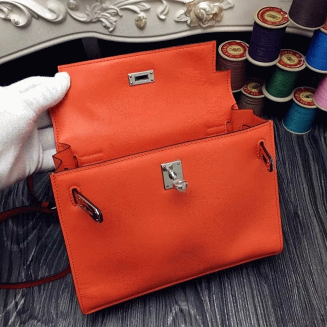 Orange Swift Leather Top Fake H**me5 Kelly Danse Fun Crossbody