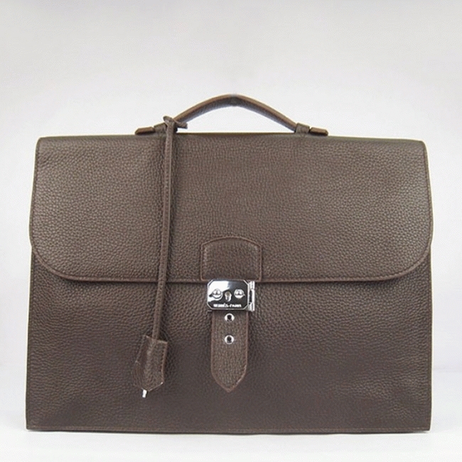 Chocolate Calf Leather Knockoff H**me5 Sac A Depeches 38cm Office Bag