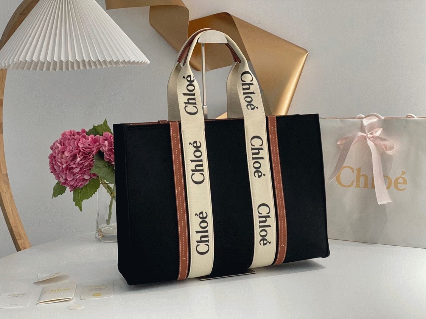 Top Quality Faux Chloe Large Woody Tote Bag In Black Felt