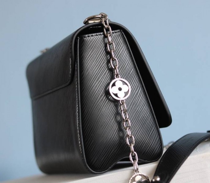 L0vis Vvtt0n Epi Leather Twist MM With Flowers Jewels Chain Bag In Black