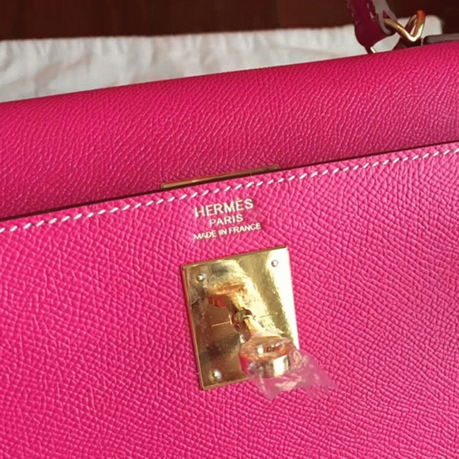 Rose Tyrien Epsom Fake H**me5 Kelly 32cm Sellier Bright Tote
