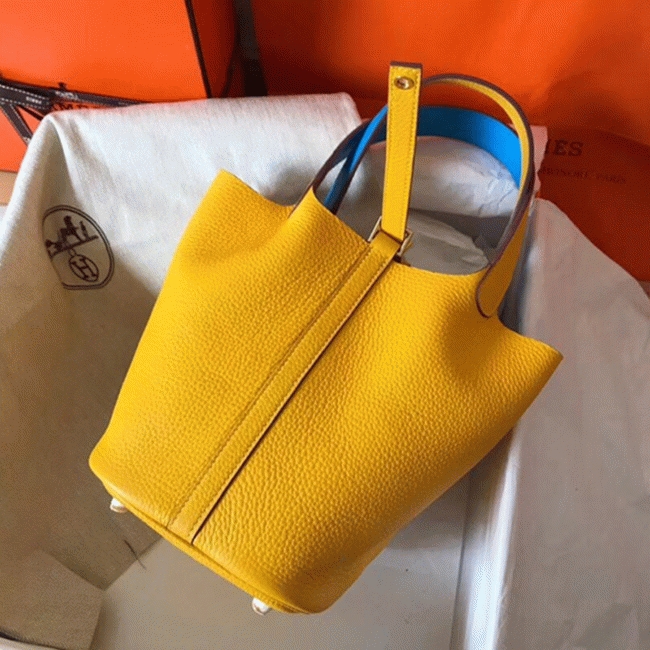 Yellow bicolor luxury copy H**me5 Picotin Lock 18cm handbag
